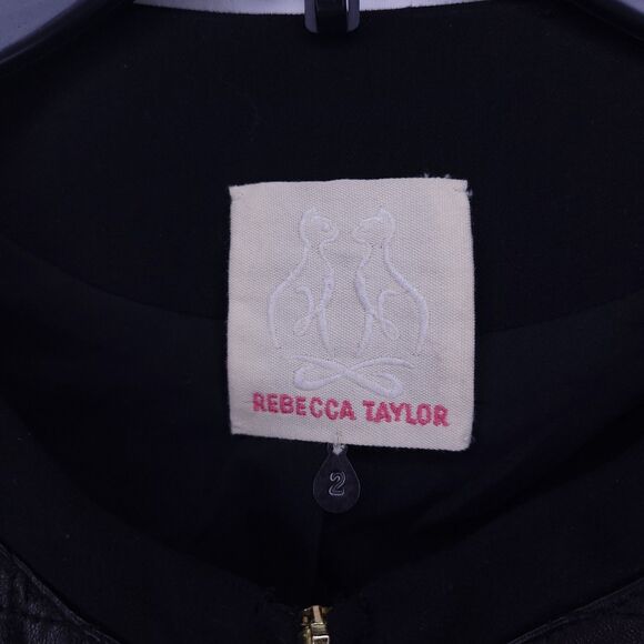 Rebecca Taylor Jacket 2 Black Wool Lamb Leather Full Zip - Picture 9 of 11